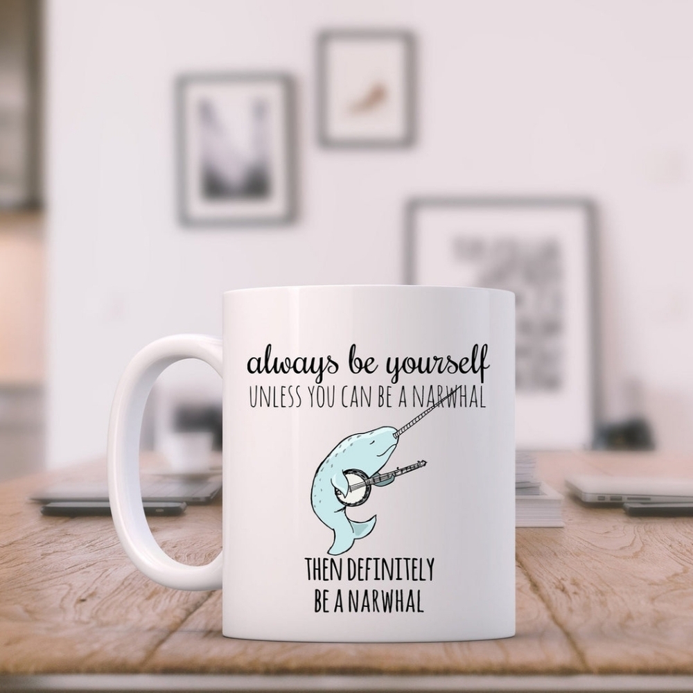 "Be Yourself" White Narwhal Mug